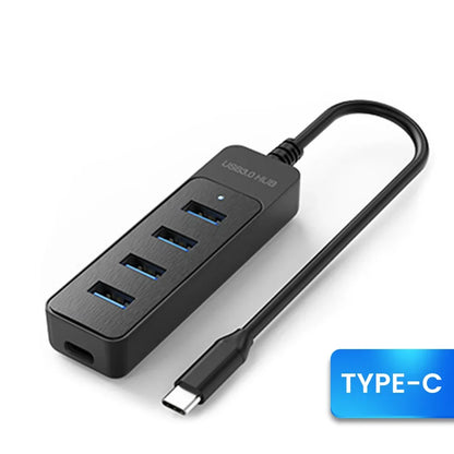 USB 3.0 Hub – 4-Port High-Speed Splitter, Multi USB Expander, Type-C Adapter